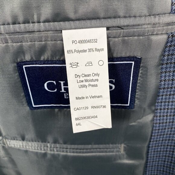 CHAPS Sport Coat 44L Blue Puppytooth Check Polyester Rayon Two Button Vented - Picture 7 of 15